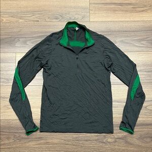 Ibex Merino Wool Quarter Zip Pullover Long Sleeve in Gray/Green Size Small